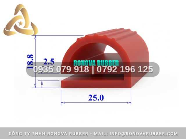 Gioăng silicon thiết bị công nghiệp dòng an toàn thực phẩm chữ E 25x18.8x2.5