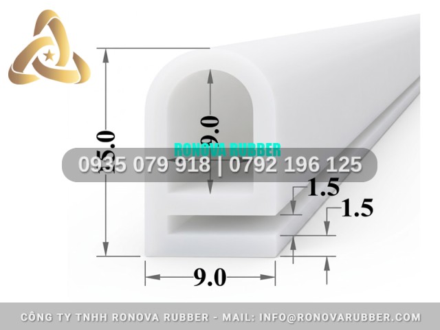 Gioăng tủ hấp cơm công nghiệp silicon an toàn thực phẩm chữ E 9x15x1.5