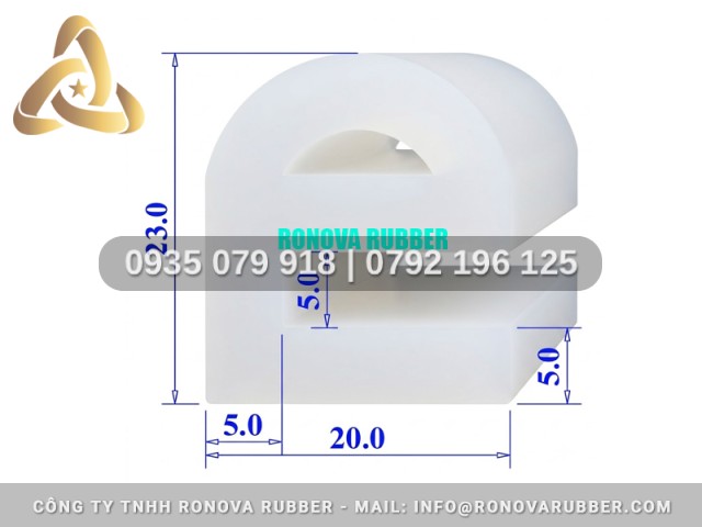 Gioăng tủ hấp cơm công nghiệp silicon chữ E 20x23x5