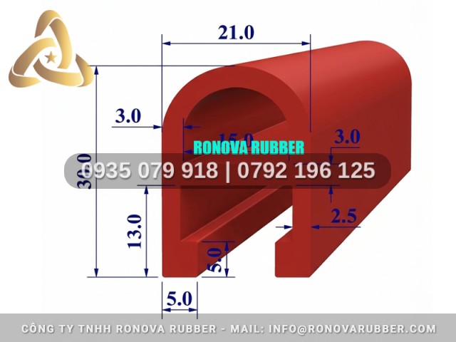 Gioăng silicon tủ hấp cơm công nghiệp chữ H 21x30x5