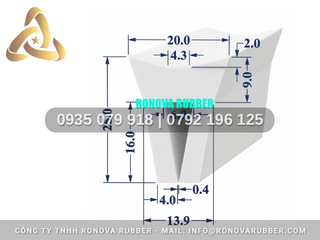 Ron silicon an toàn thực phẩm chữ H 20x25x6