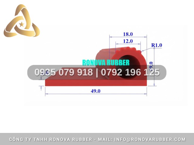 Sản phẩm ron silicon tủ sấy mang thương hiệu Ronova chữ P 49x19x3