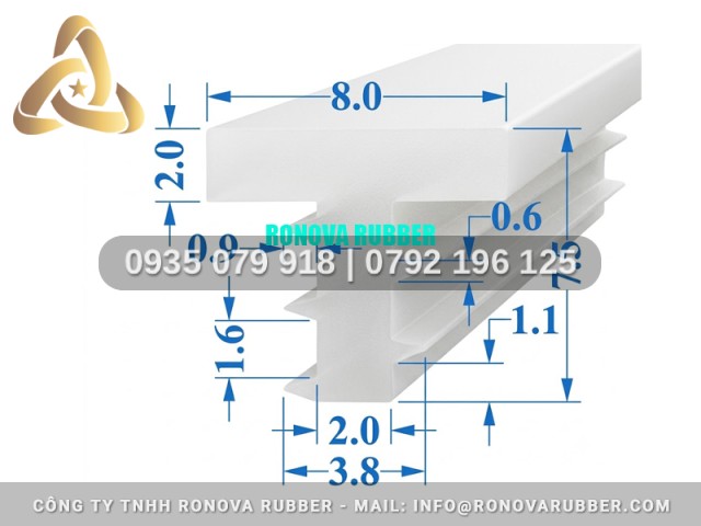 Gioăng silicon tủ hấp cơm công nghiệp chữ T 8x7.5x2