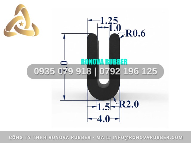 Bản gioăng phụ kiện tủ hấp cơm công nghiệp silicon chữ U 4x7x1.5