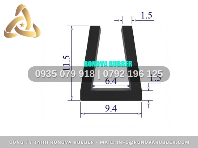 Vật tư gioăng nồi áp suất công nghiệp cấu tạo silicon chữ U 9.4x11.5x6.4